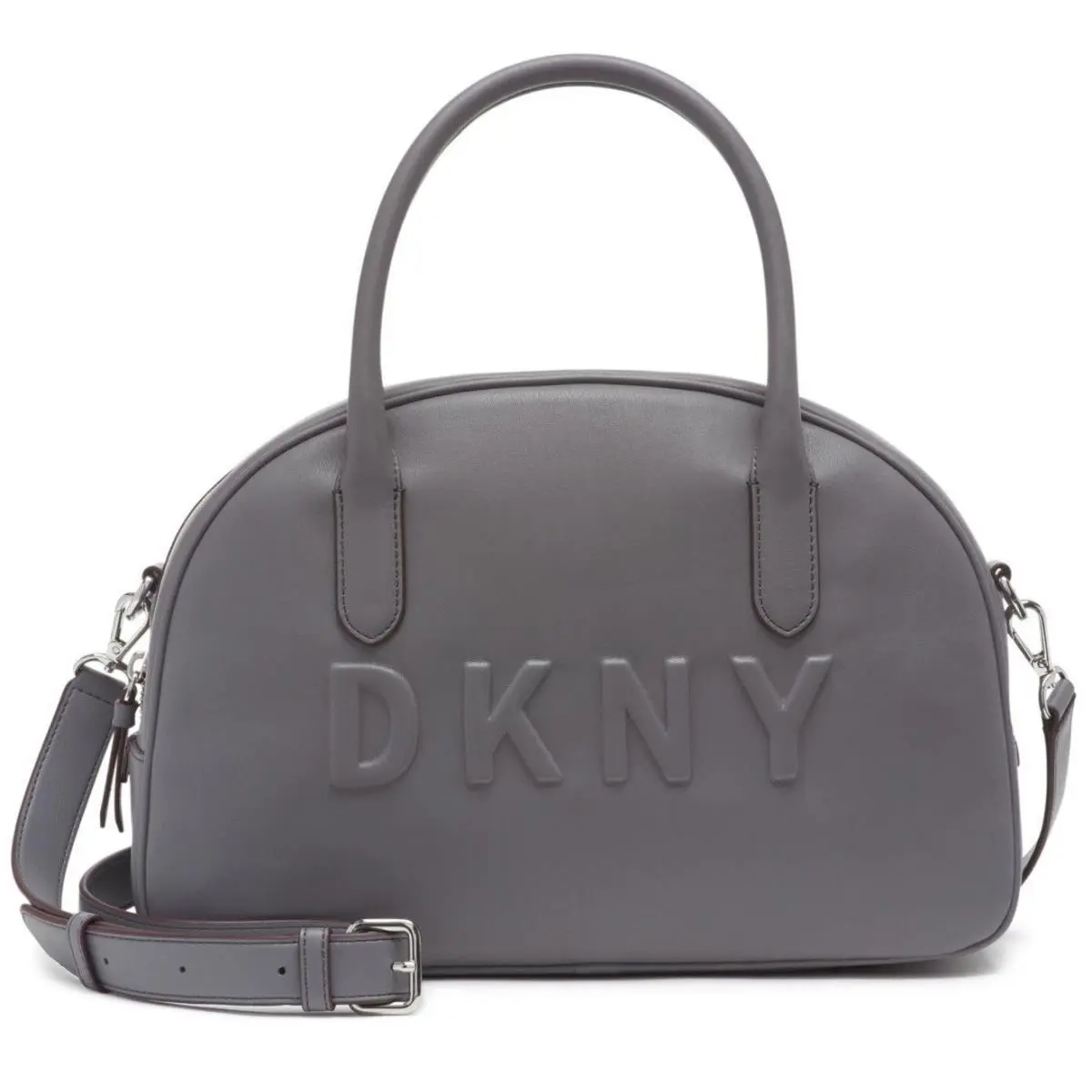 Dkny Tilly Dome Satchel Handbag Gray Dual Handle Adjustable Sling Bowler Bag