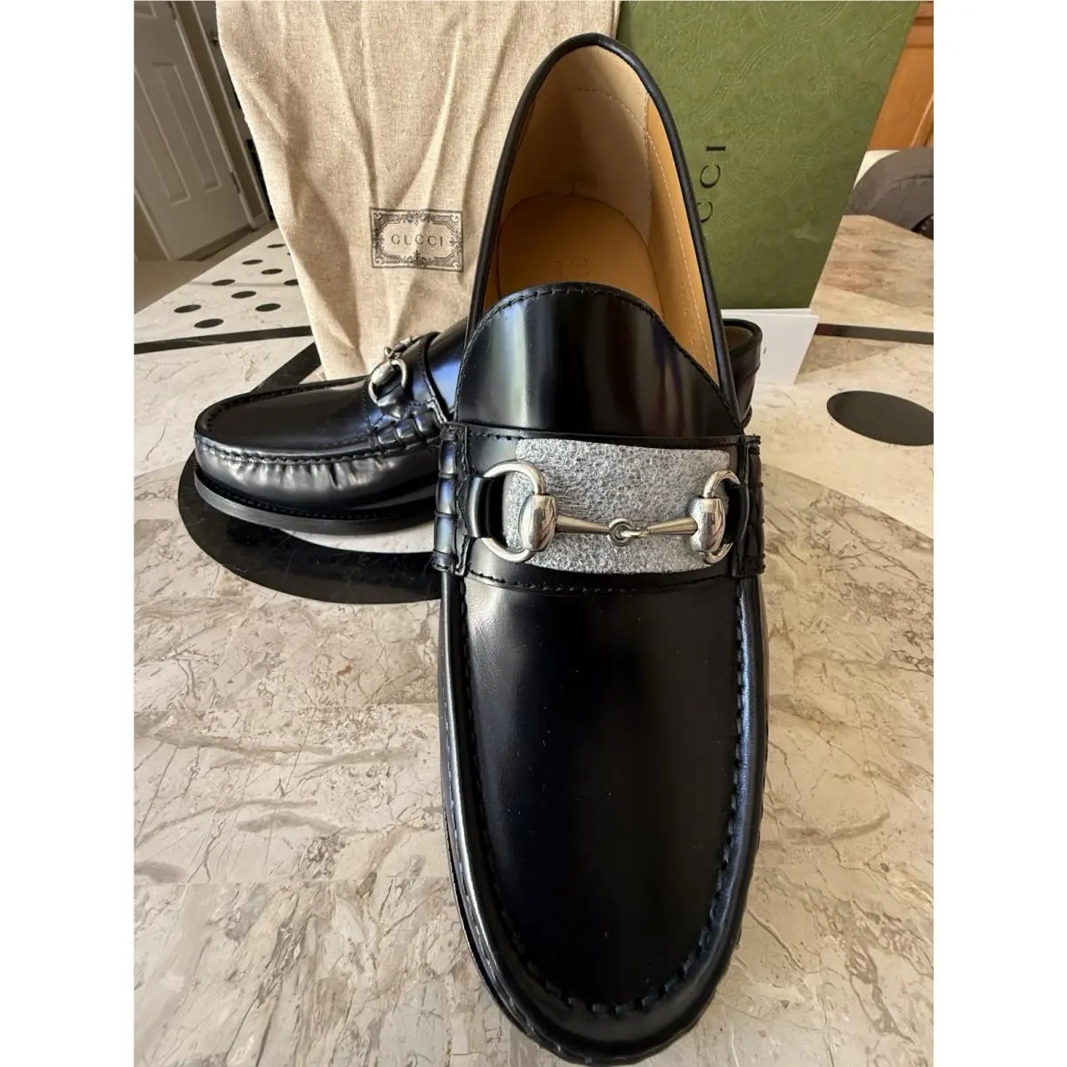 Gucci Black Leather Silver Bit Milennial Loafers Shoes Men`s UK 11.5 US 12.5