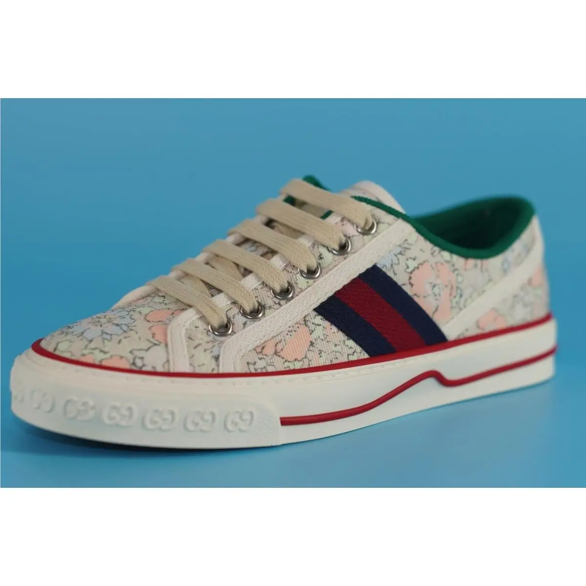 Gucci Sepang Tracy Print Canvas Sneakers Tennis 1977 Size 35.5 Peach White