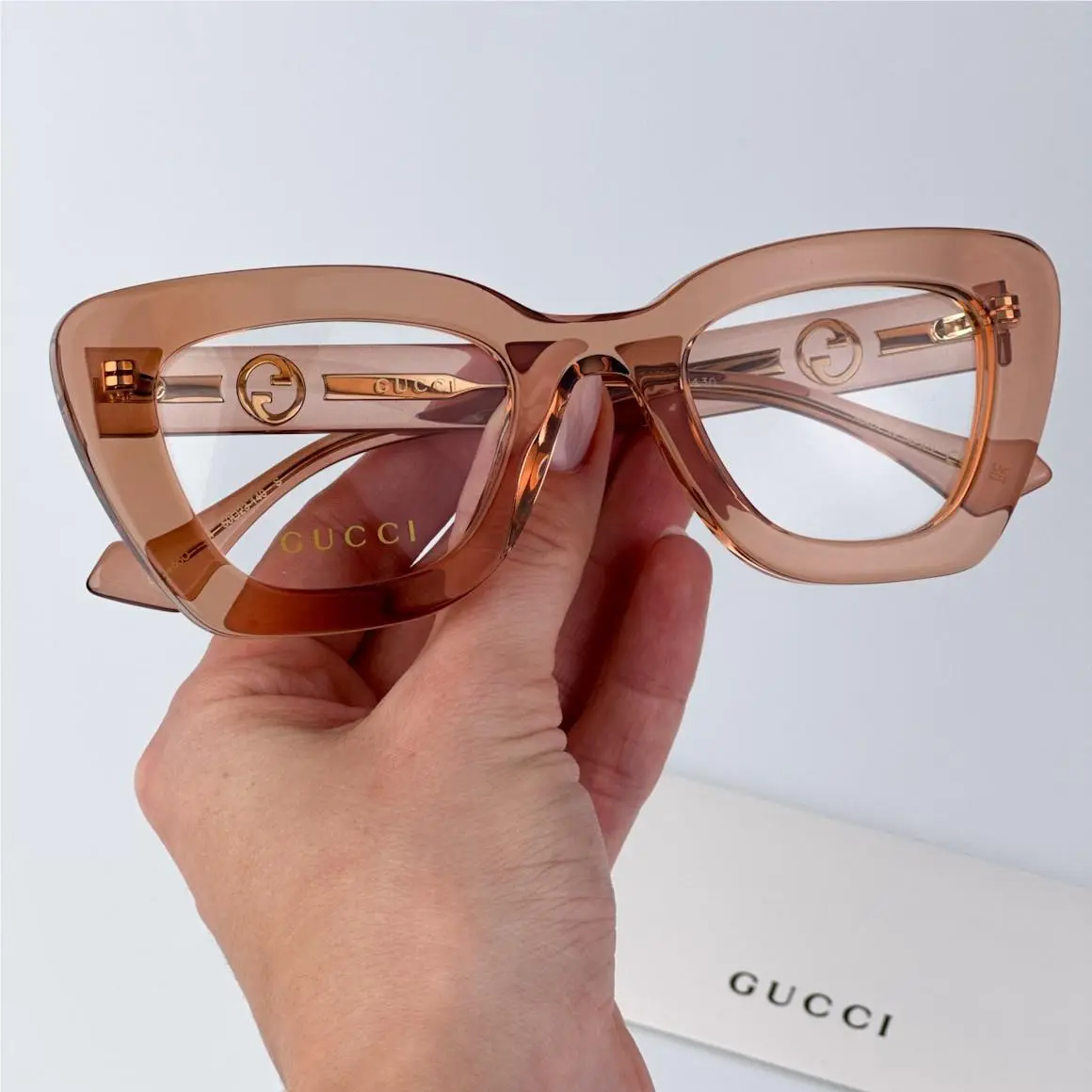 Women Eyeglasses Brown Demo Cat Eye GG1555O 004 by Gucci