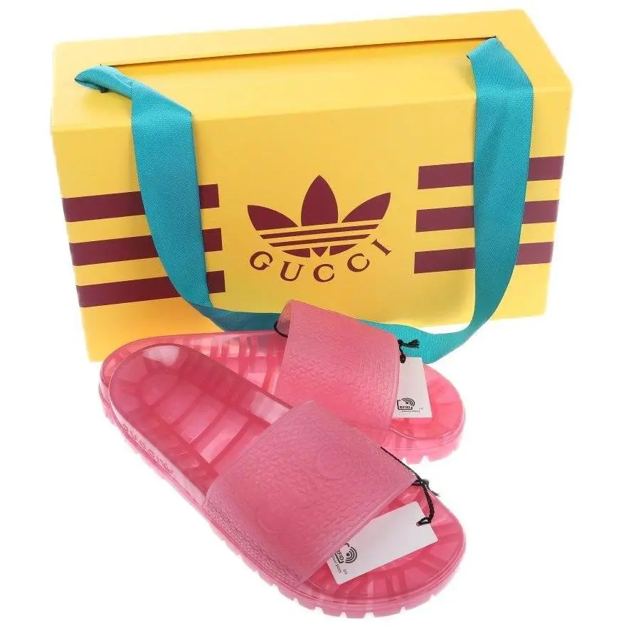 X Adidas Ladies Pink Rubber Logo Slide Platform Sandal Shoes 39/ US 9 by Gucci