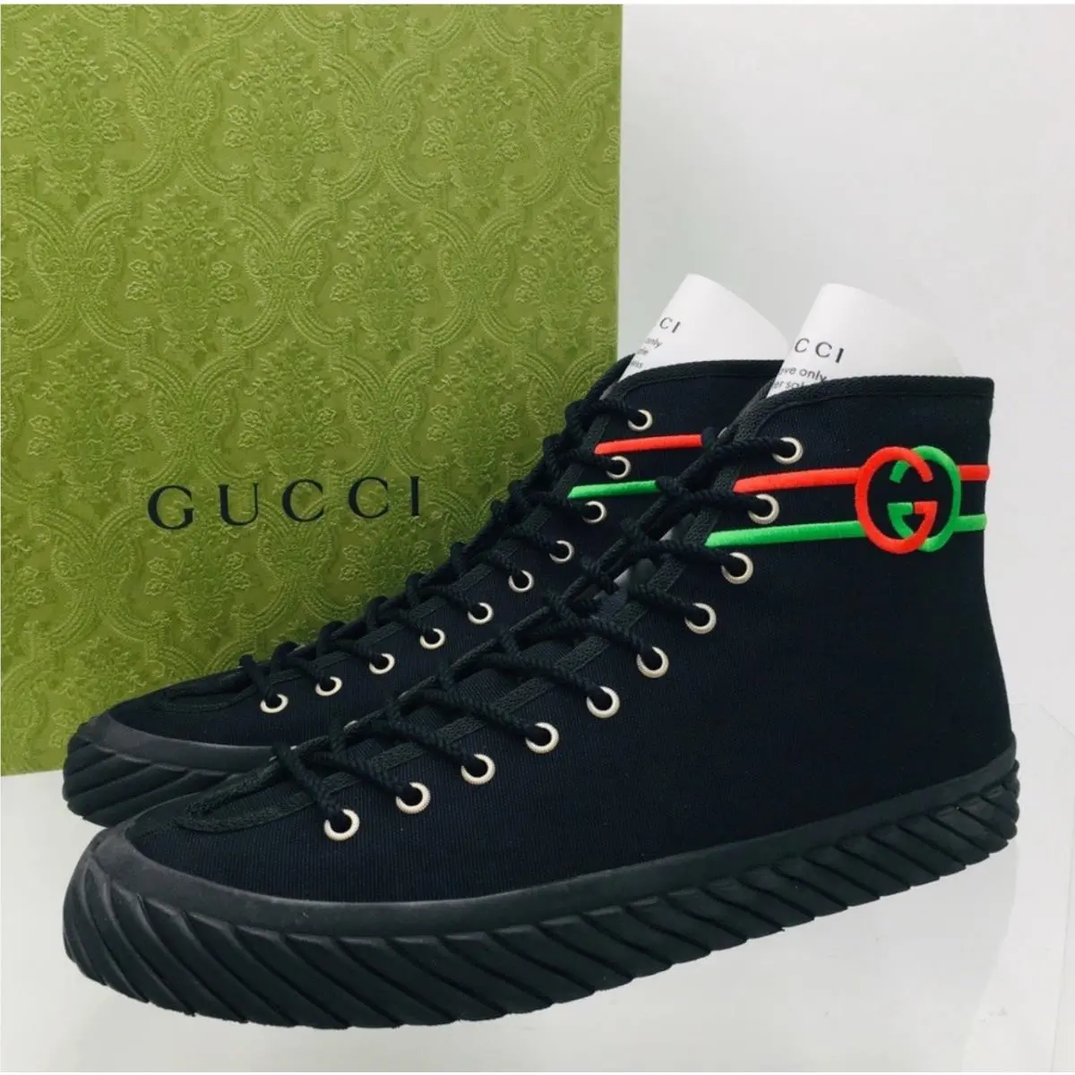 Interlocking G High Top Sneakers -black Canvas -men’s US 9 -new by Gucci