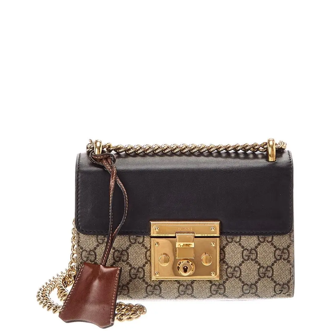 Neutral Coated Canvas Leather Small Padlock Pre-loved by Gucci