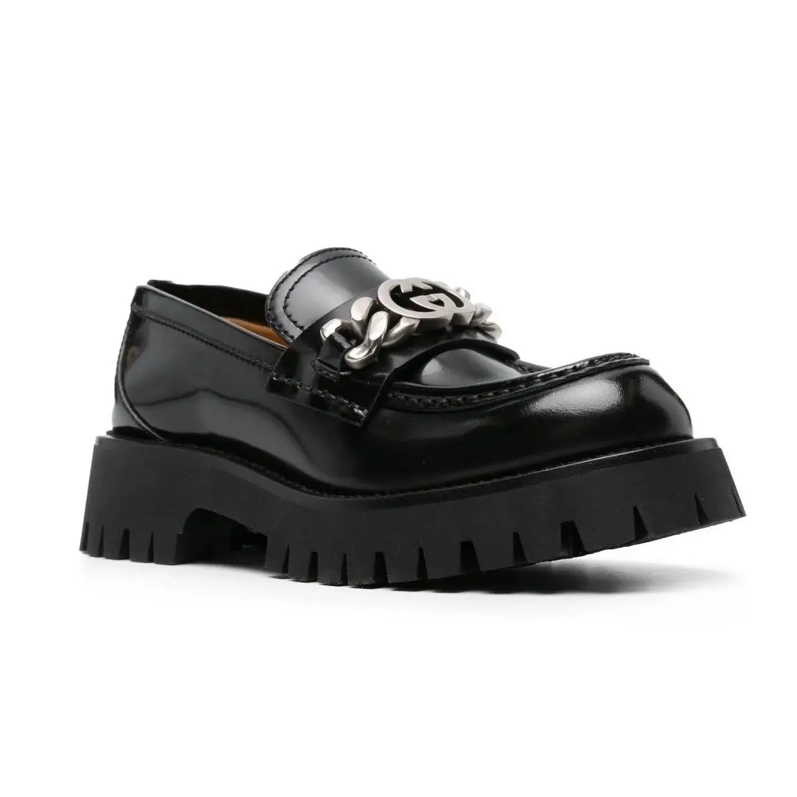 Women`s Interlocking G-chain Chunkyleather Loafers Lug Sole Sz 39.5/US 9.5 by Gucci