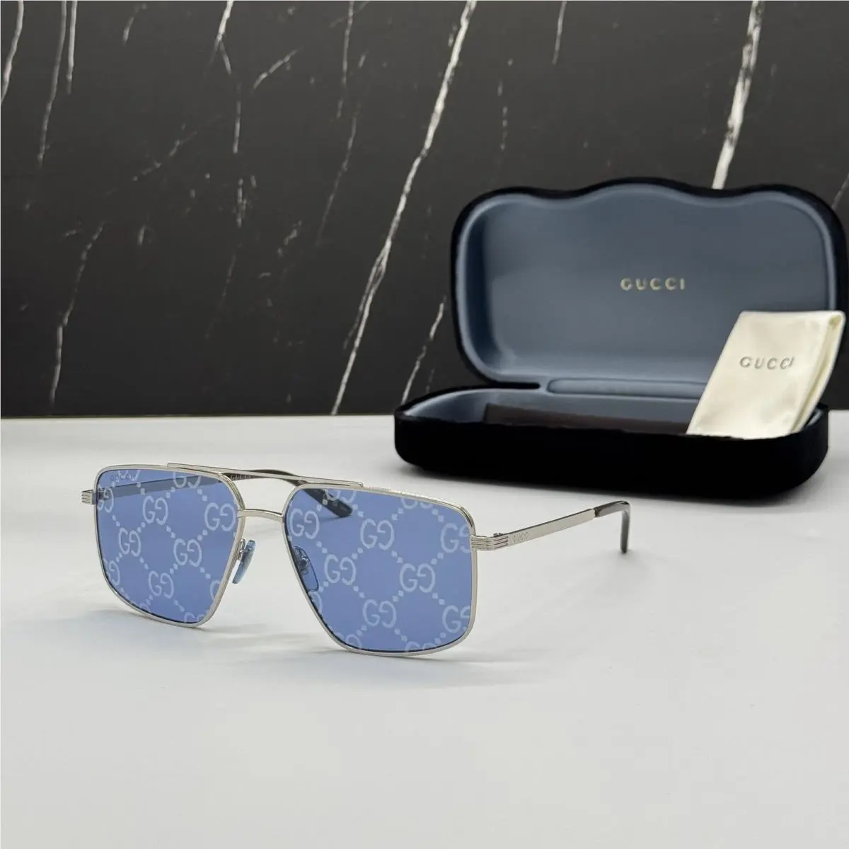 GG0941S 004 Silver Blue Pilot Frame Unisex Sunglasses by Gucci