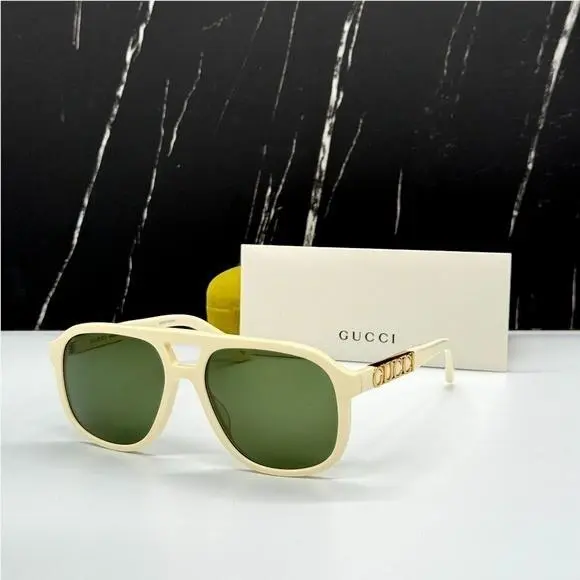GG1188S 005  Unisex Aviator White Sunglasses  Unisex Eyewear by Gucci