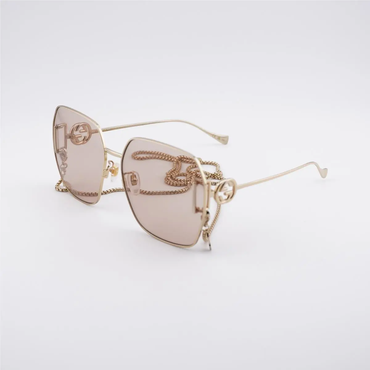 GG1207SA 001 Gold with Gold Chain/light Brown 64-16-140 Sunglasses by Gucci