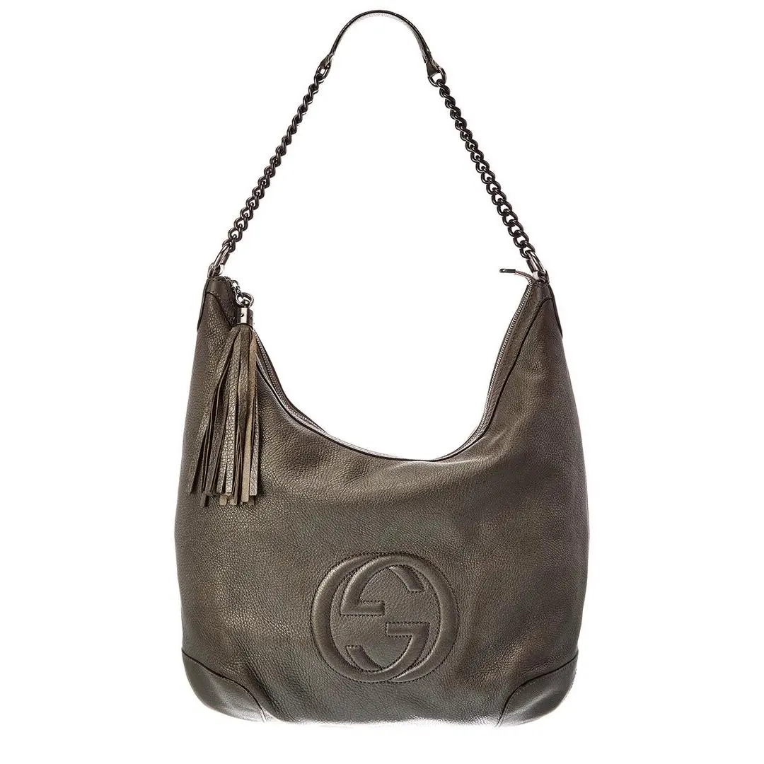 Grey Leather Soho Chain Tassel Hobo Bag Pre-loved Women`s by Gucci
