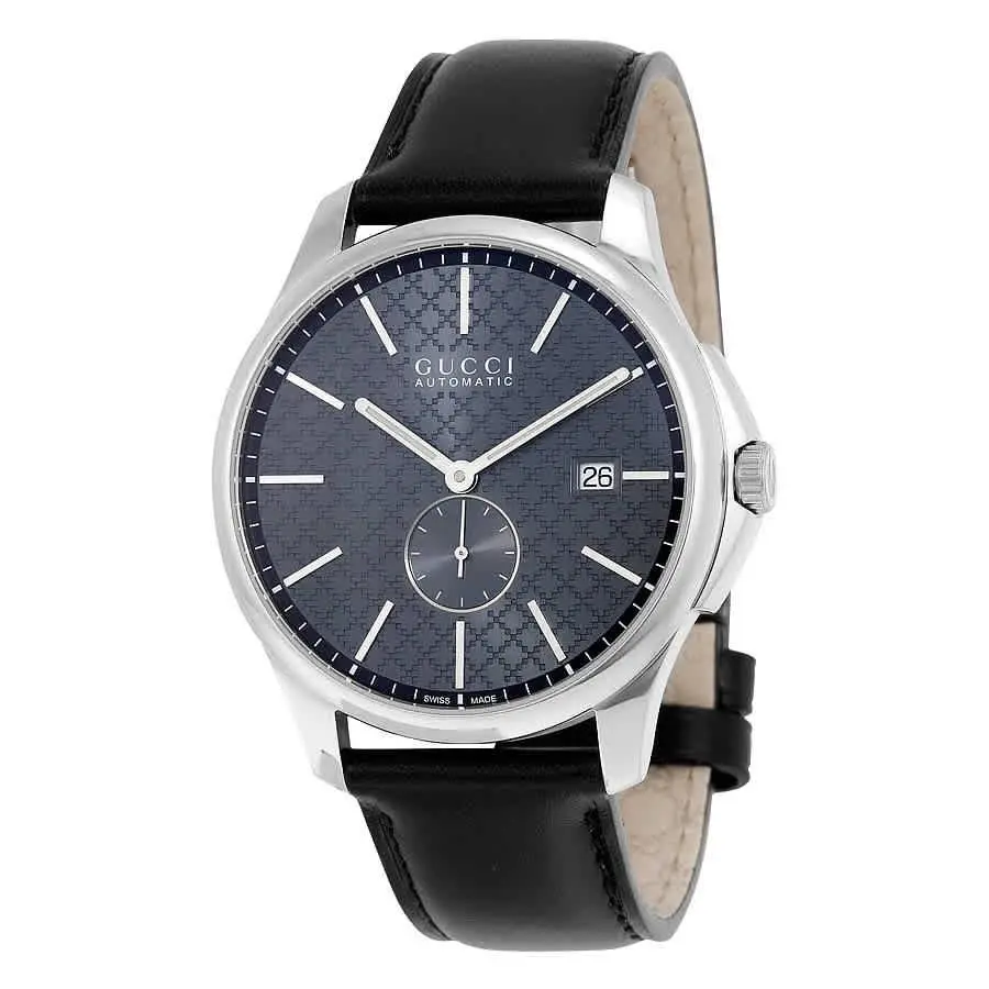 Gucci G-timeless Automatic Grey Dial Black Leather Men`s Watch YA126319