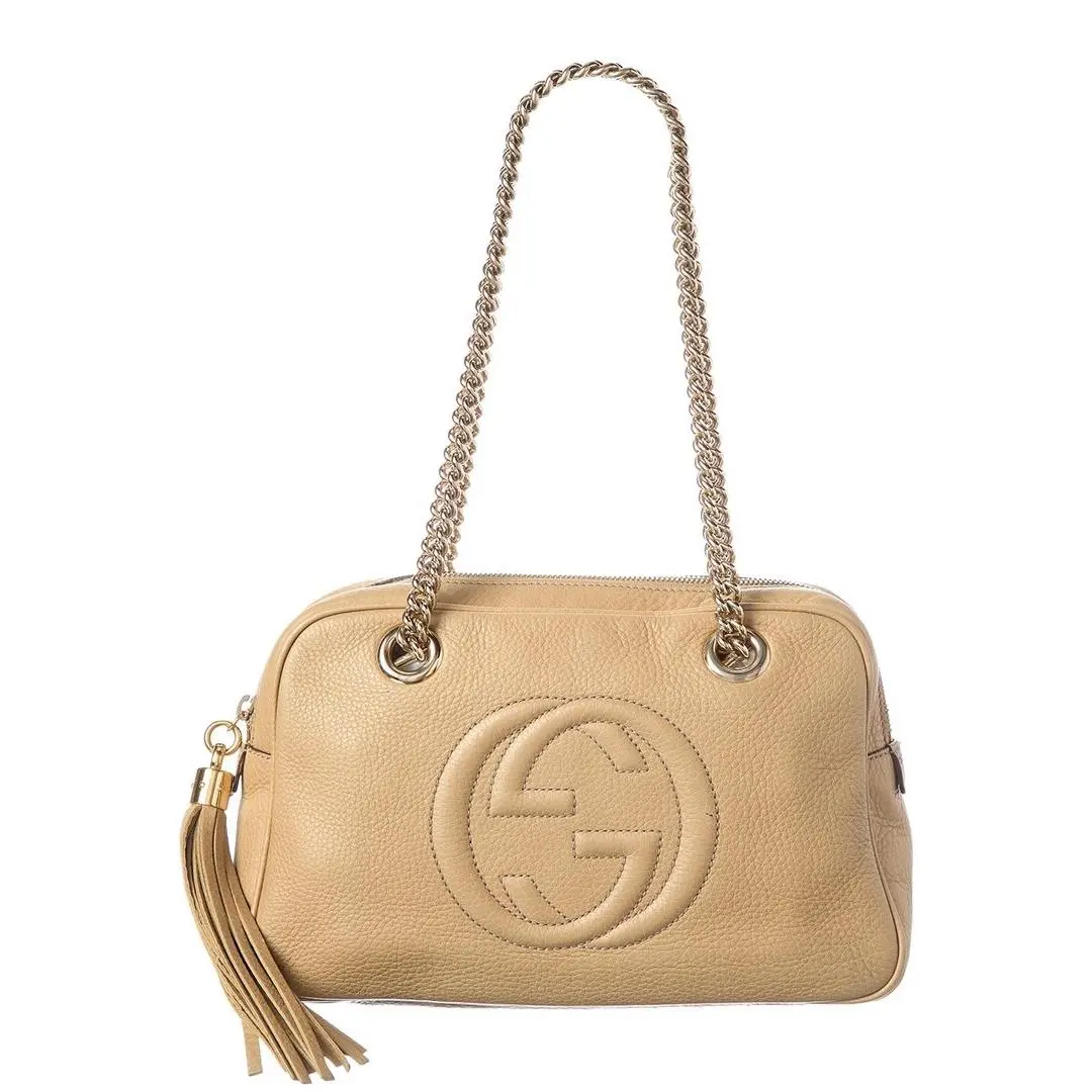 Gucci Beige Calfskin Leather Soho Chain Bag Pre-loved Women`s