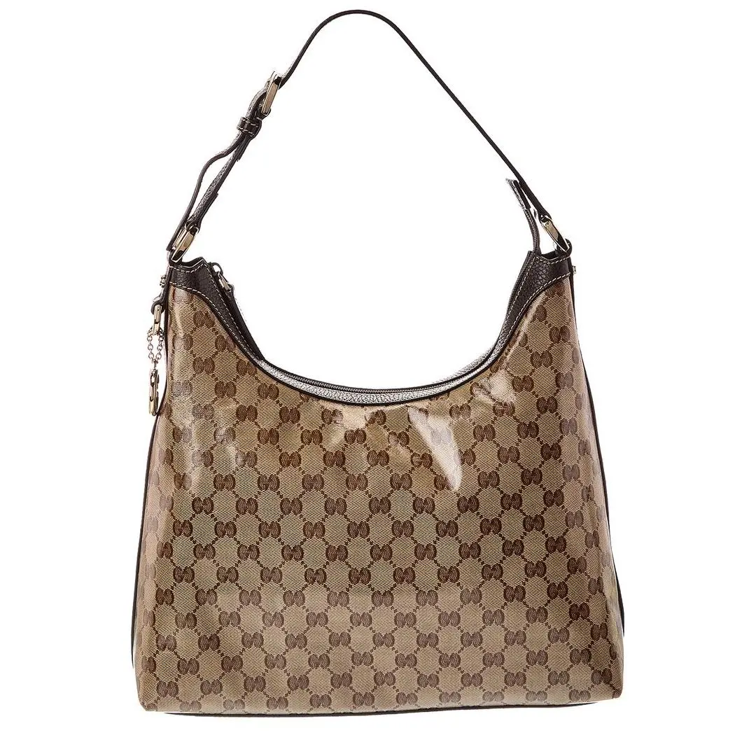 Neutral Coated Canvas Leather Gg Crystal Charmy Hobo Bag by Gucci