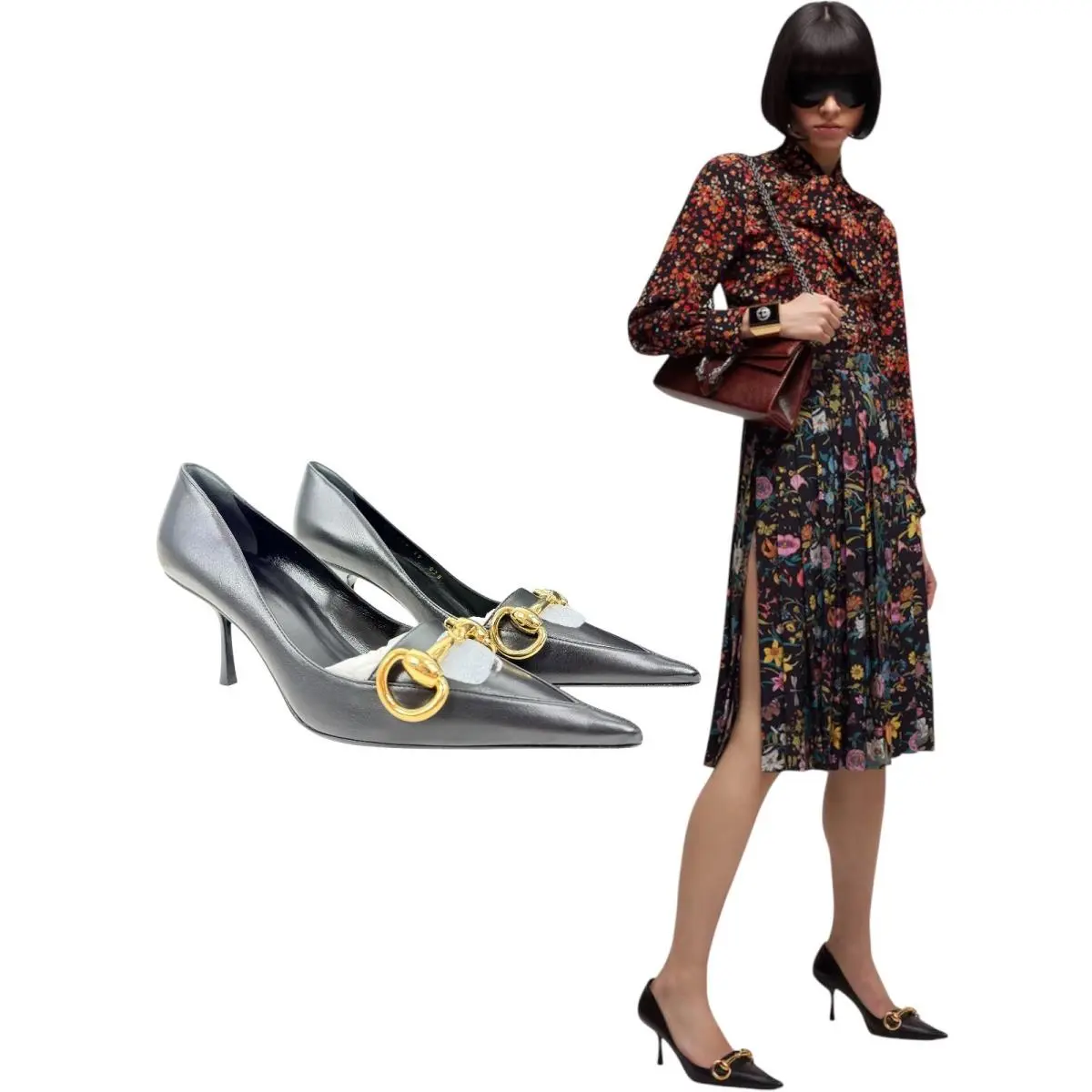 Gucci Boulevard Oversized Horsebit Leather Pumps Black Womens Size 39