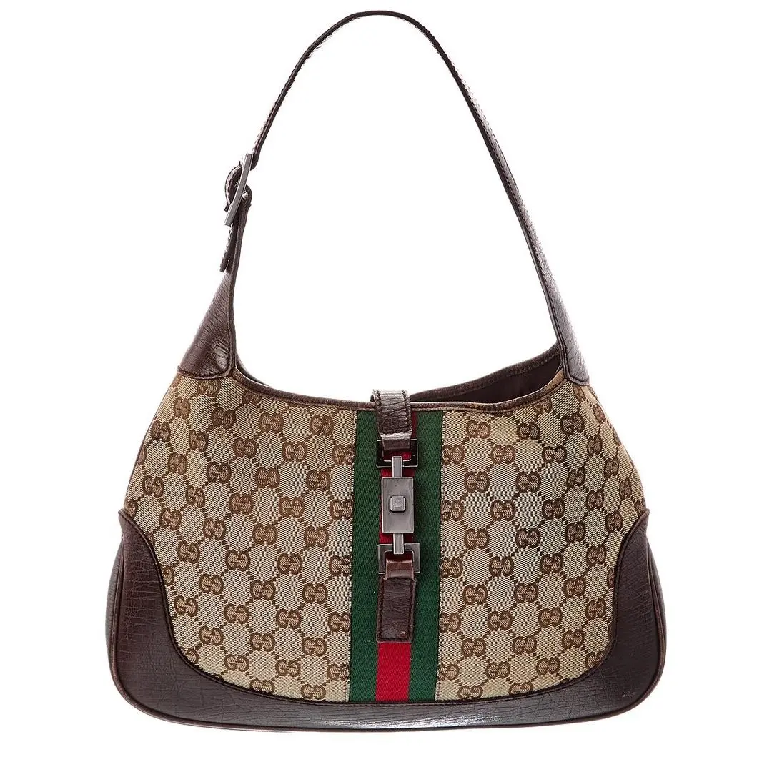 Gucci Beige Gg Canvas Leather Jackie O Pre-loved Women`s
