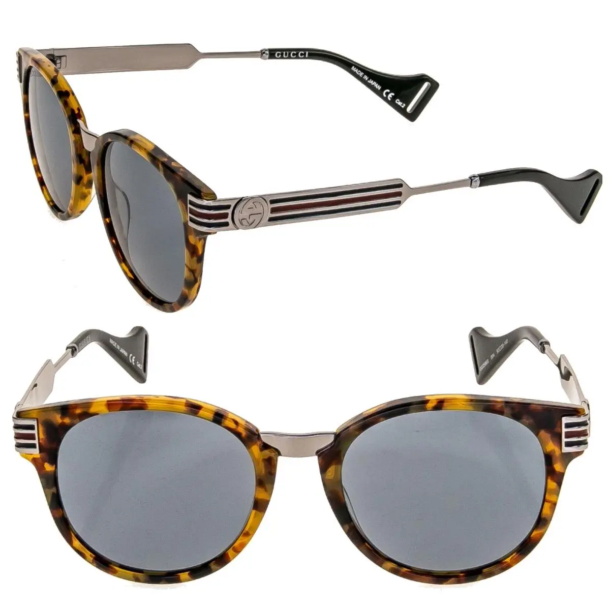 Stripe GG0586S 0586 Gray Brown Havana Aviator Stripe Logo Sunglasses 004 by Gucci