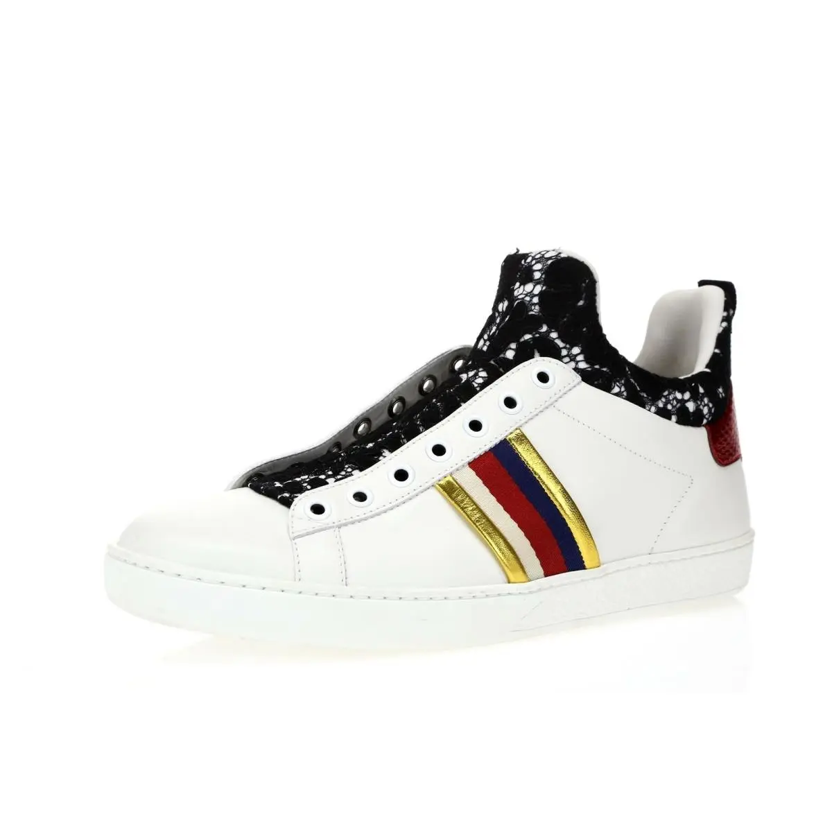 Womens  160474 White / Black Leather Lace Sneakers Sz. 37 by Gucci