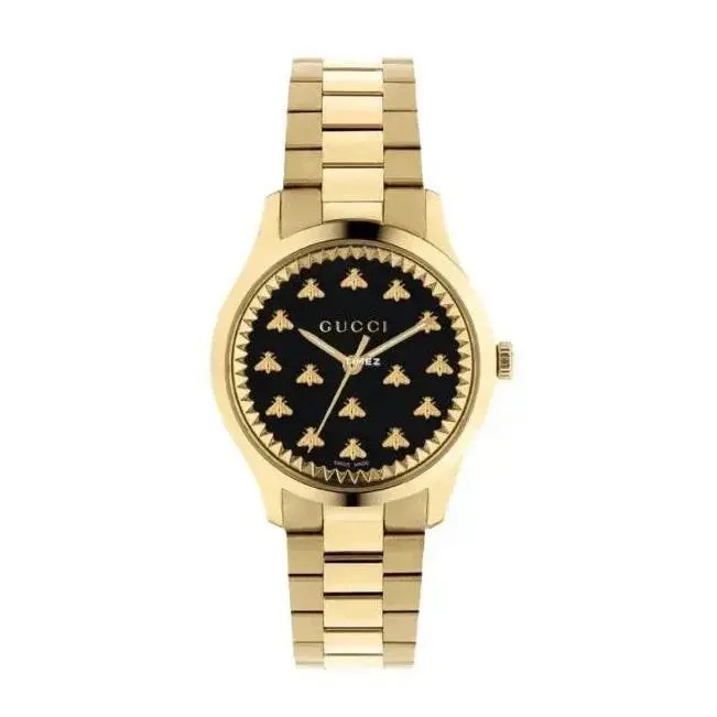G-timeless 18K Gold Black Dial 32mm Steel Strap Women’s Watch YA1265037 by Gucci