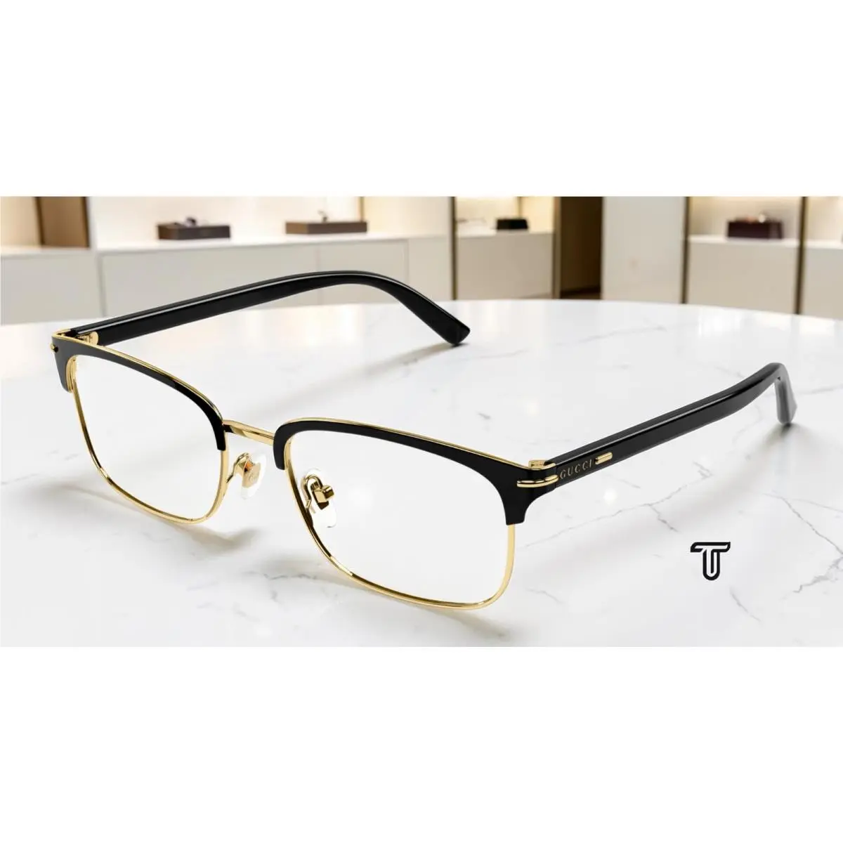GG1448O 001 Gold Blk Demo Lens 56 mm Rectangular Squared Men`s Eyeglasses by Gucci