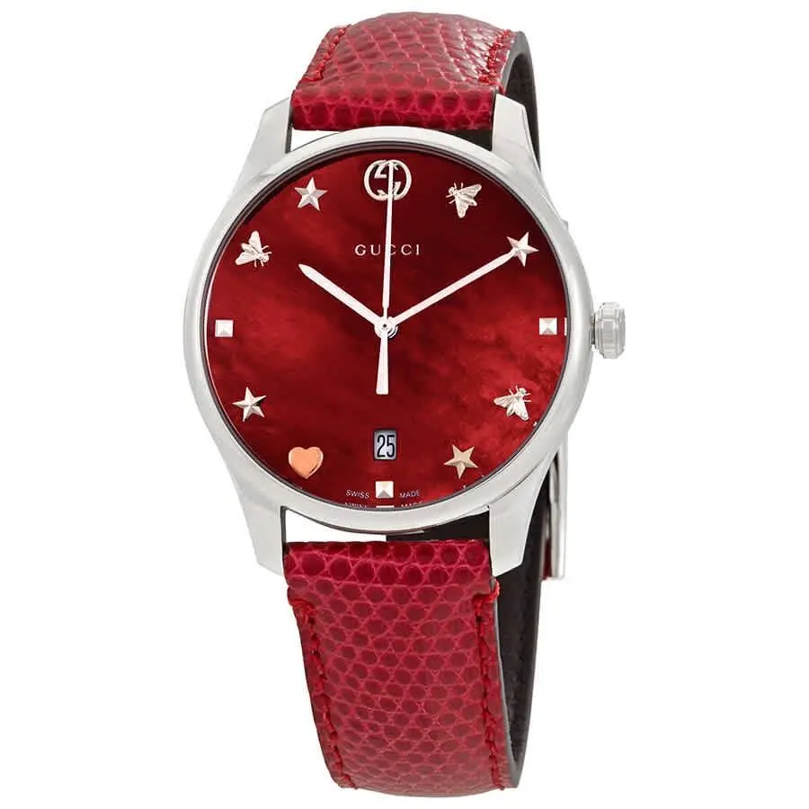 Gucci G-timeless Cherry Red Mop Dial Ladies Leather Watch YA1264041