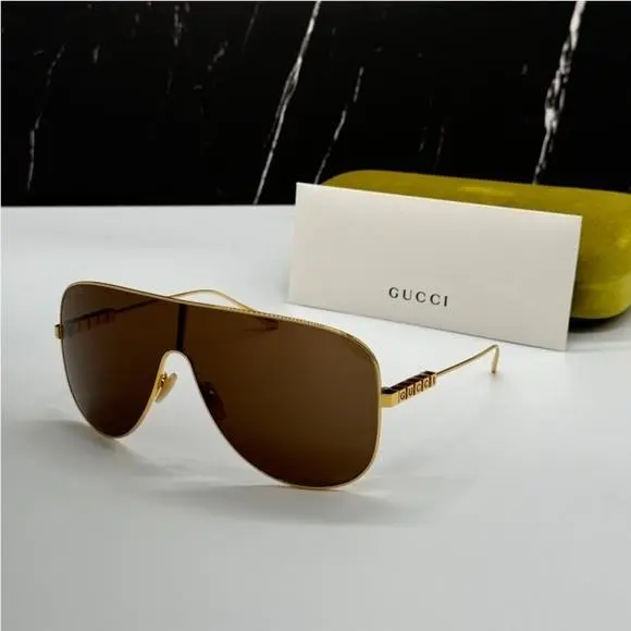 GG1436S 002  Gold Brown Oversized Women  Sunglasses by Gucci