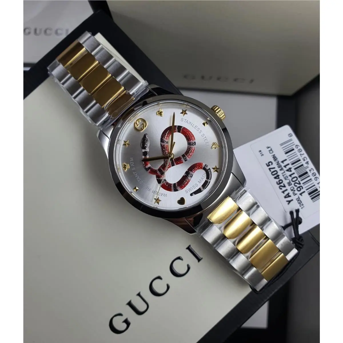 G-timeless Snake Dial Two-tone Swiss Made Women`s Watch YA1264075 by Gucci