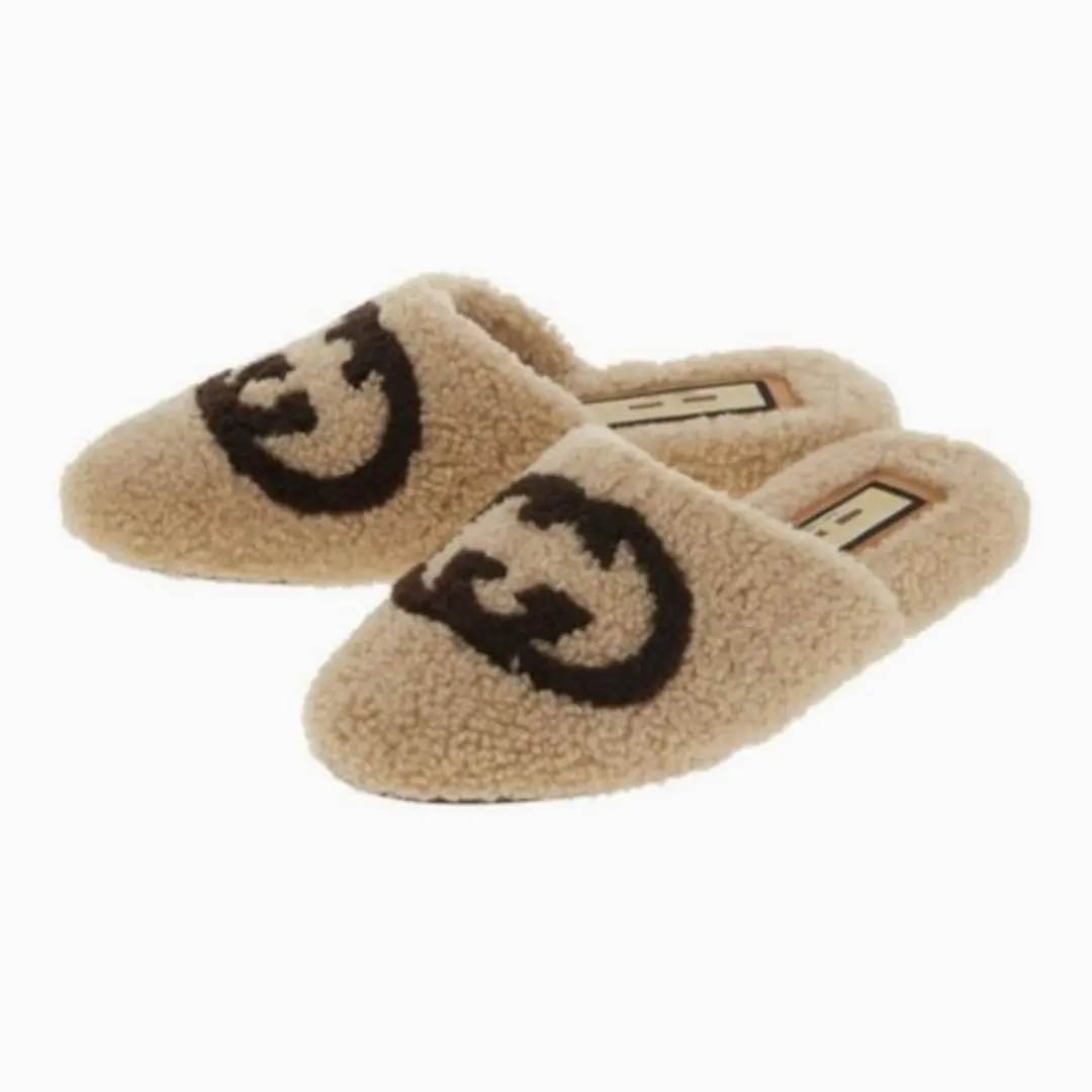 D5420 Mens Beige Merino Wool Interlocking G Slipper Size 8 by Gucci