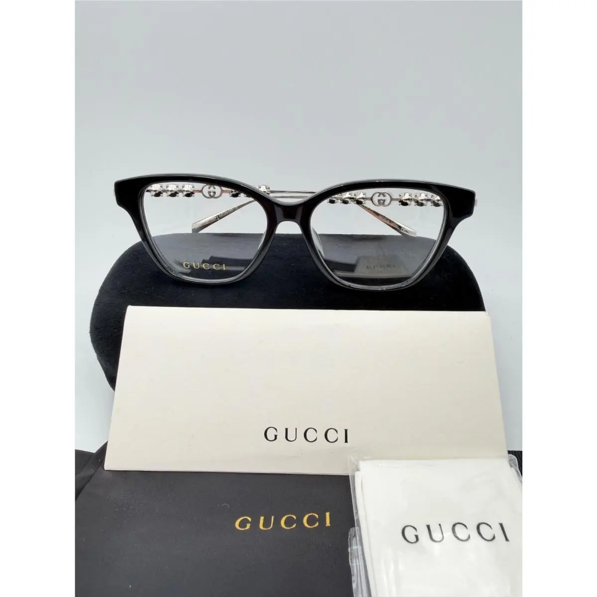 Gucci Eyeglasses 1972OA 002 Black Silver Stones 54 16 145