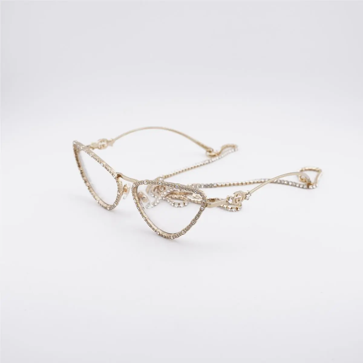 GG1569S 002 Gold with Gold Chain Inlaid with White Stone/light Brown by Gucci