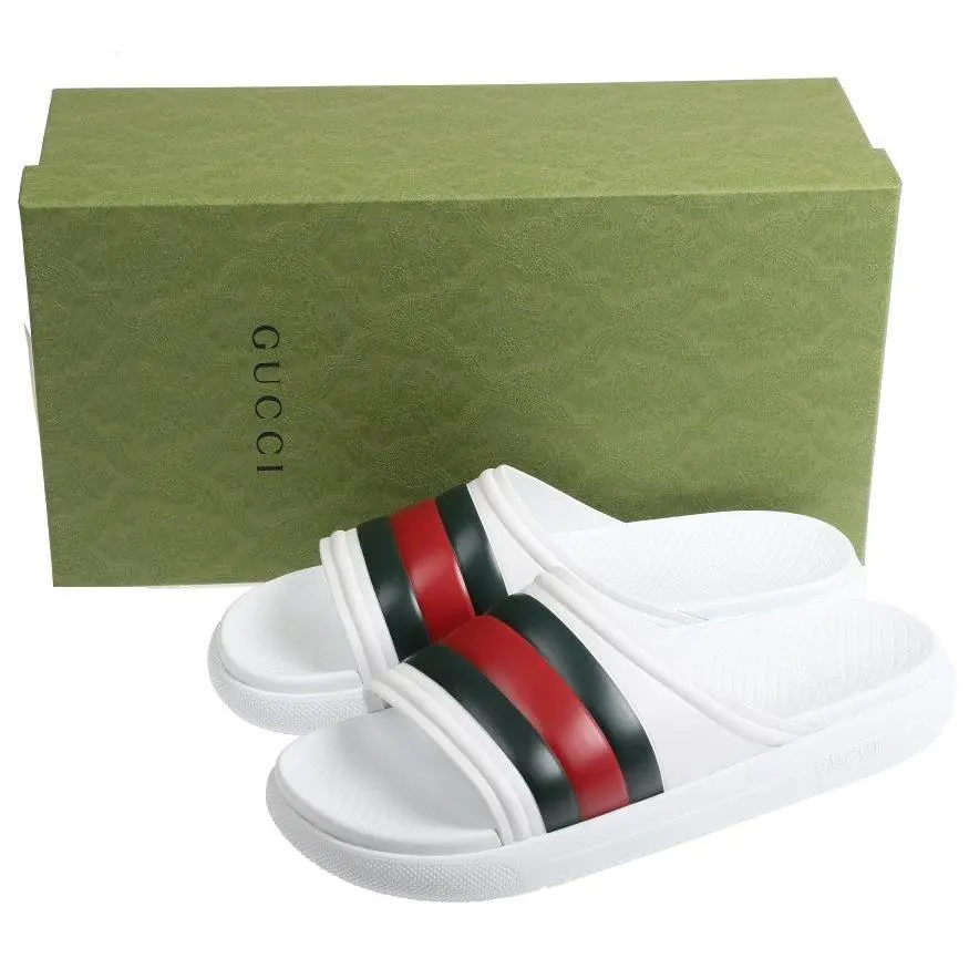 Mens White Rubber Web Logo Beach Pool Slides Sandals Shoes 13/US 13.5 by Gucci