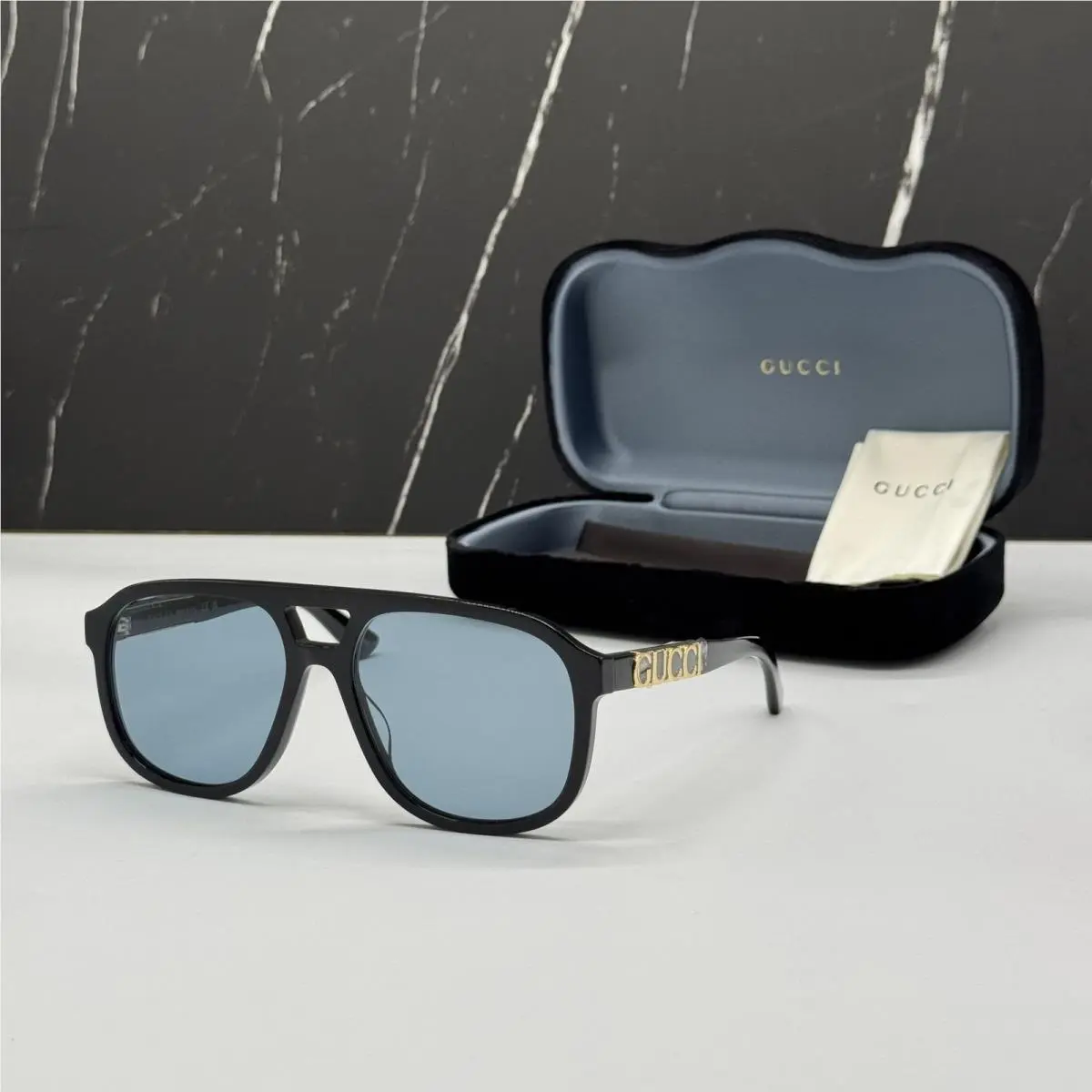 GG1188S 004 Black Blue Unisex Aviator Sunglasses by Gucci