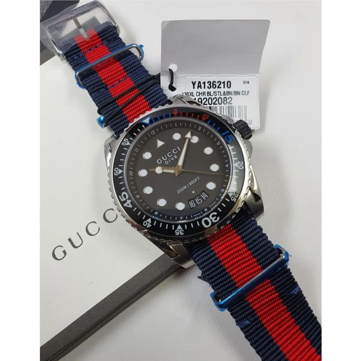 Dive XL Men`s Black Dial Nylon Strap Quartz Watch YA136210 Swiss For Gift by Gucci
