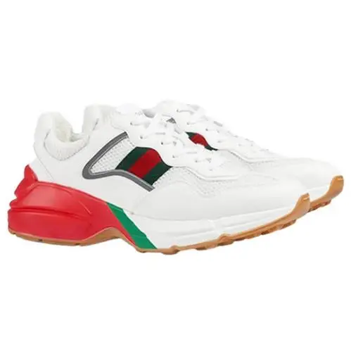 D4963 Mens White Rhyton Lace-up Stripes Street Style Sneakers Size 14.5 by Gucci