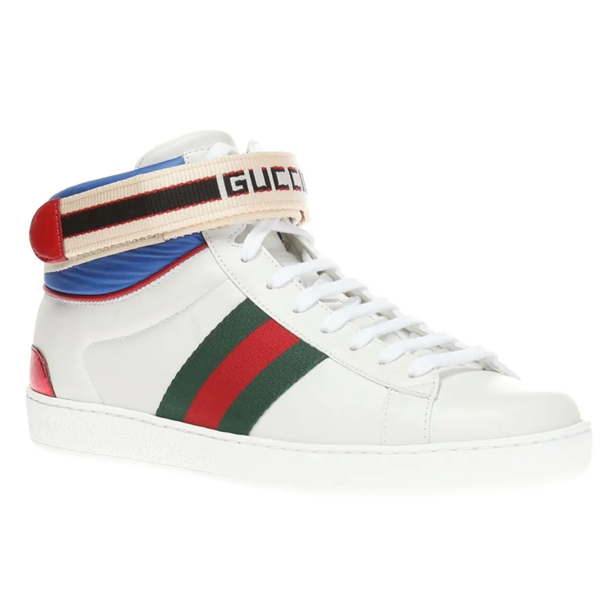 New Ace Men`s White Ace Stripe High Top Sneaker D4945 Size 7 G / 7.5 US by Gucci