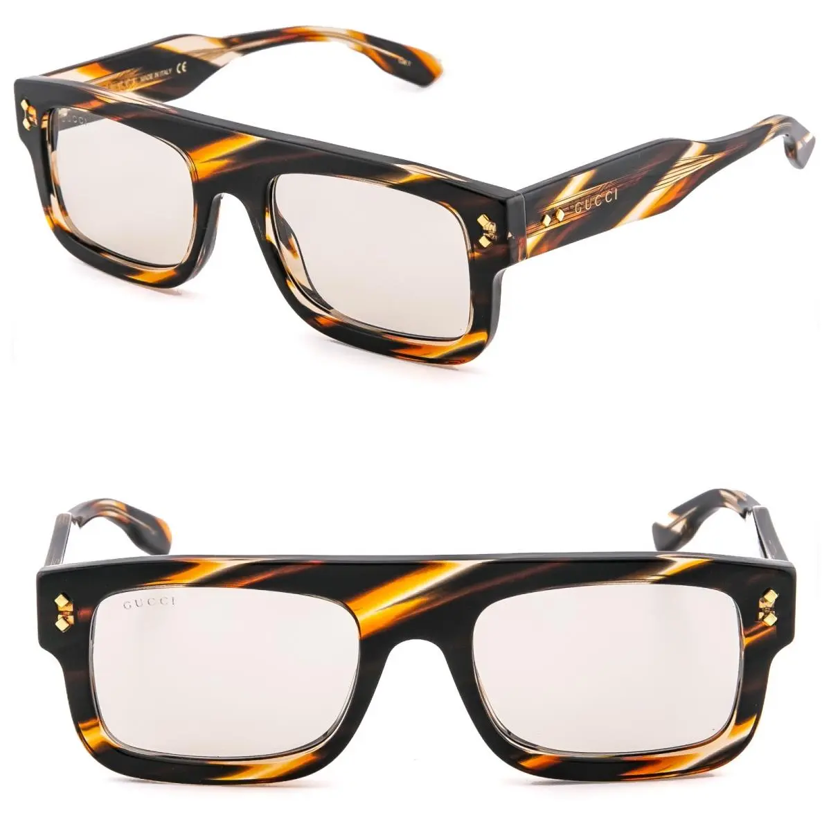 Gg1085S 1085 Brown Stripe Yellow Diamond Unisex Chunky Bold Sunglasses 002 by Gucci