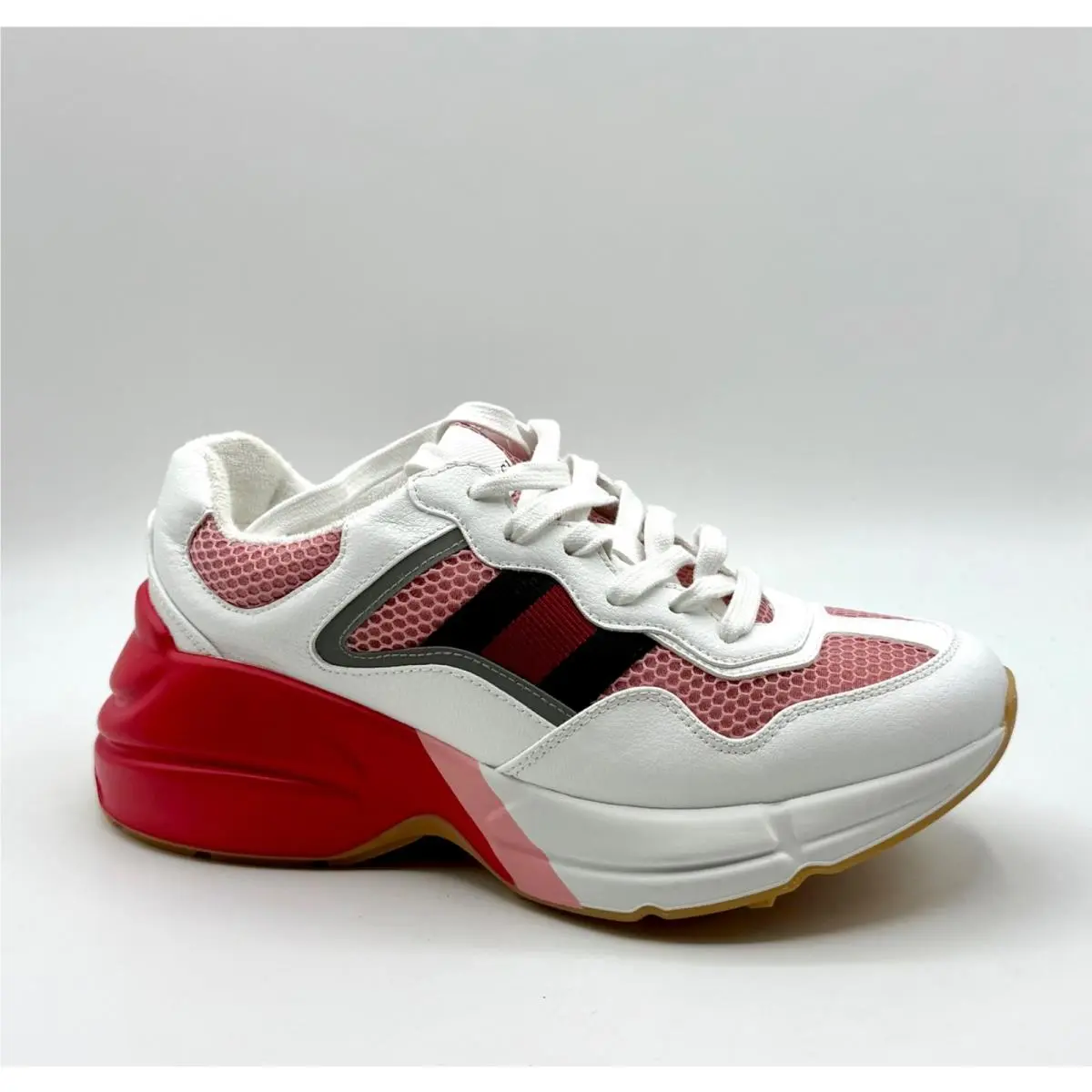 Women’s Rhyton Leather Mesh Sneaker White Red 645771 sz 36.5/ US 6.5 by Gucci