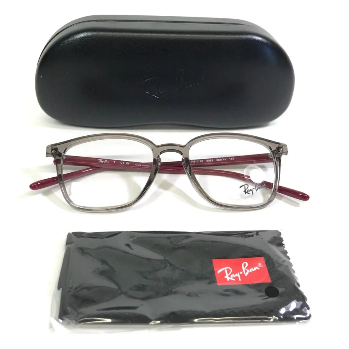 Ray-ban Eyeglasses Frames RB7185 8083 Clear Gray Red Square Full Rim 50-18-145 by Ray-Ban