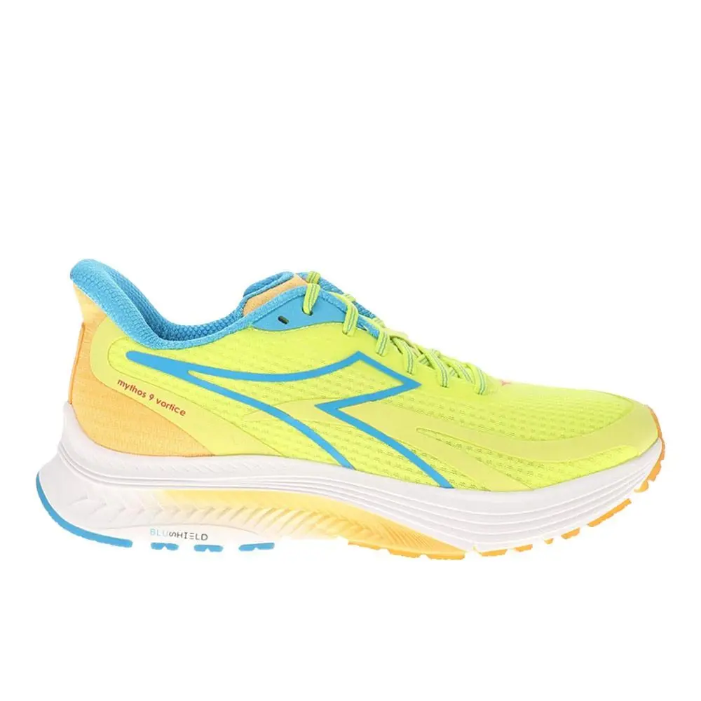 Diadora Mythos Blushield 9 Vortice Running Mens Yellow Sneakers Athletic Shoes