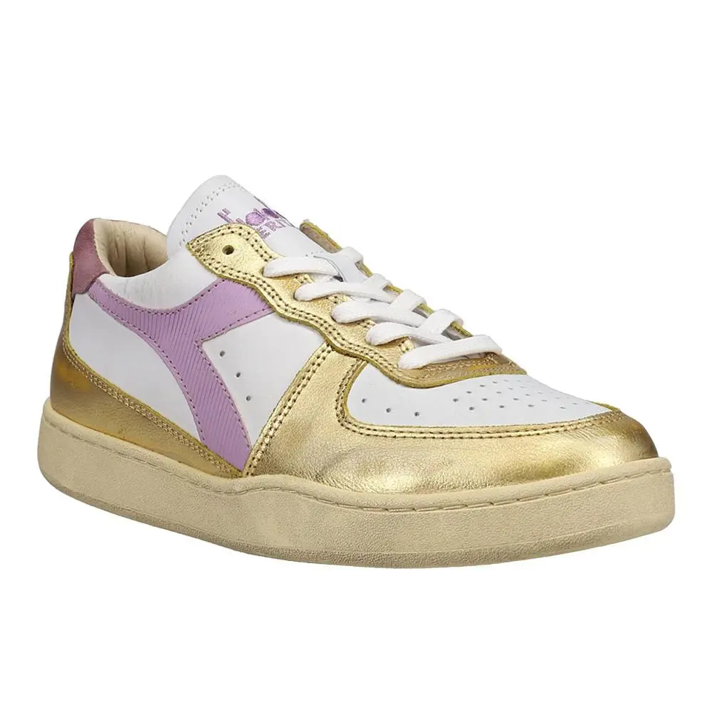 Diadora shoes - diadora Mi Basket Low Metallic Dirty Lace Up - 179034-C5363 - Gold, White 0