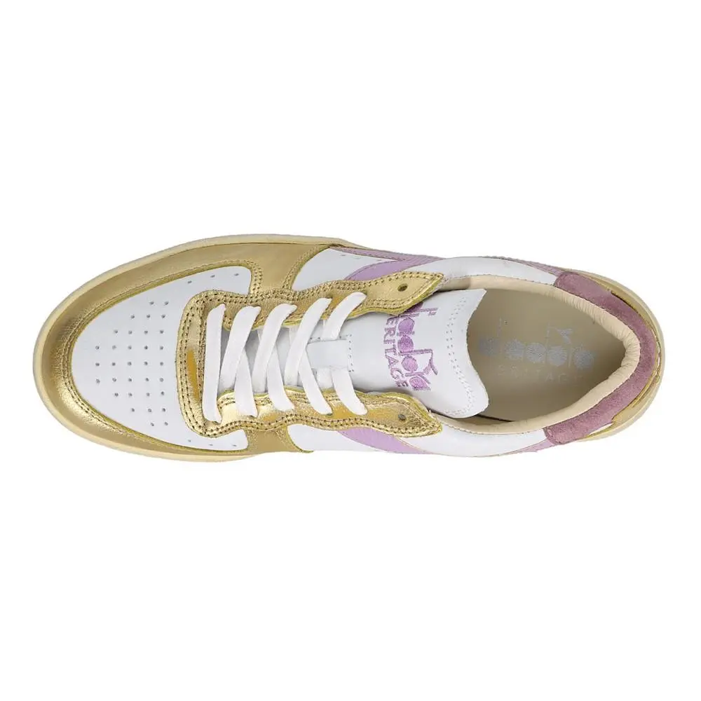 Diadora shoes - diadora Mi Basket Low Metallic Dirty Lace Up - 179034-C5363 - Gold, White 2