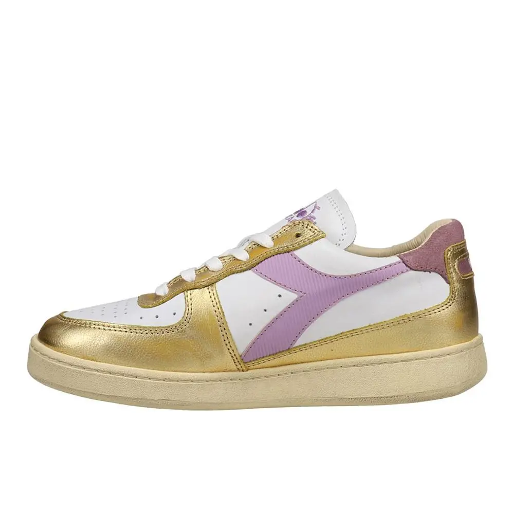 Diadora shoes - diadora Mi Basket Low Metallic Dirty Lace Up - 179034-C5363 - Gold, White 6