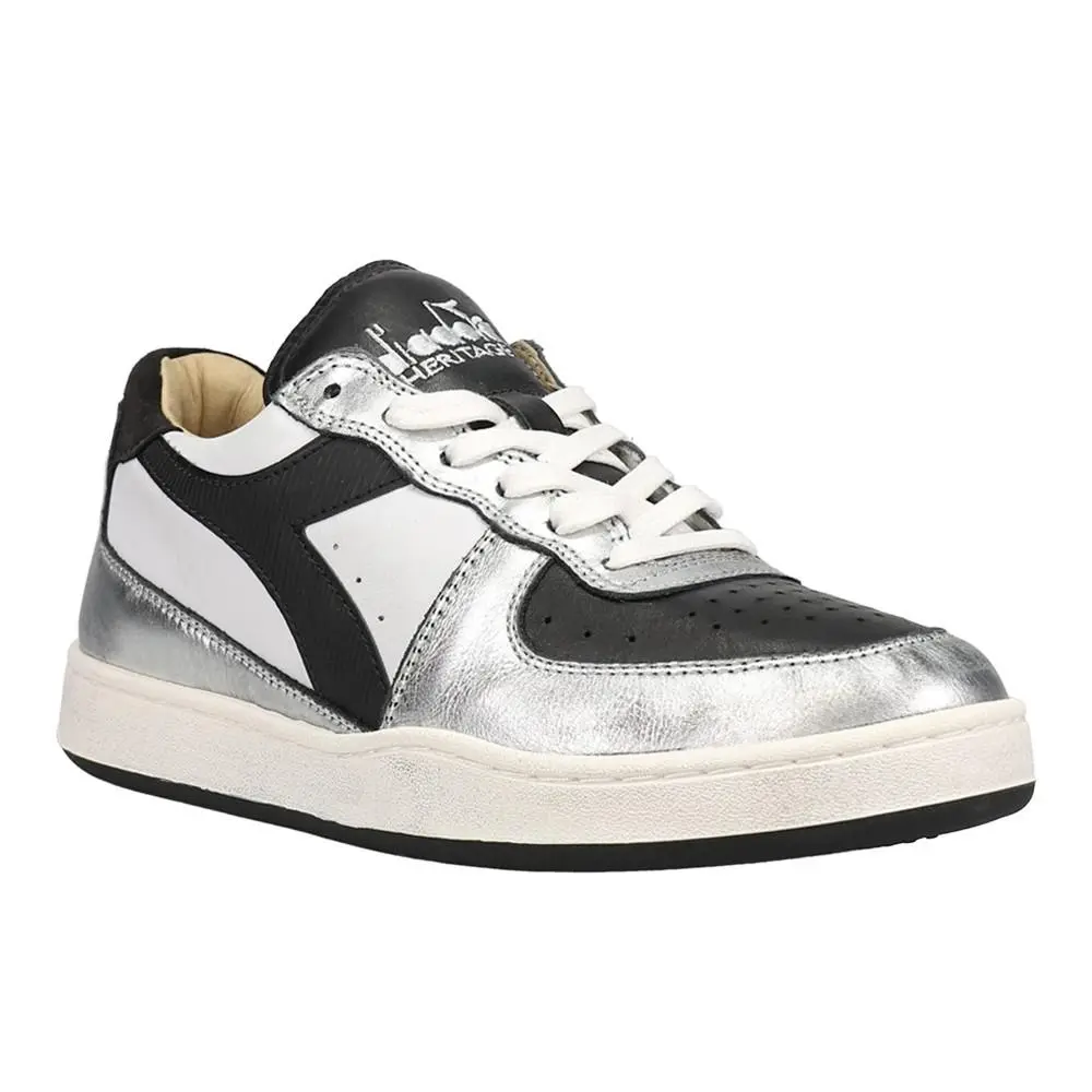 Diadora shoes - diadora Mi Basket Low Metallic Dirty Lace Up - 179034-C0351 - Black, Silver, White 0