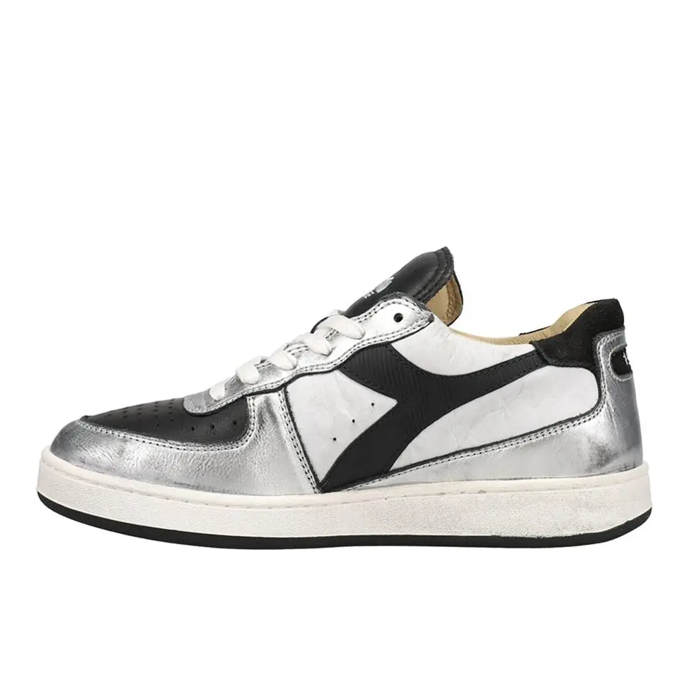 Diadora shoes - diadora Mi Basket Low Metallic Dirty Lace Up - 179034-C0351 - Black, Silver, White 1