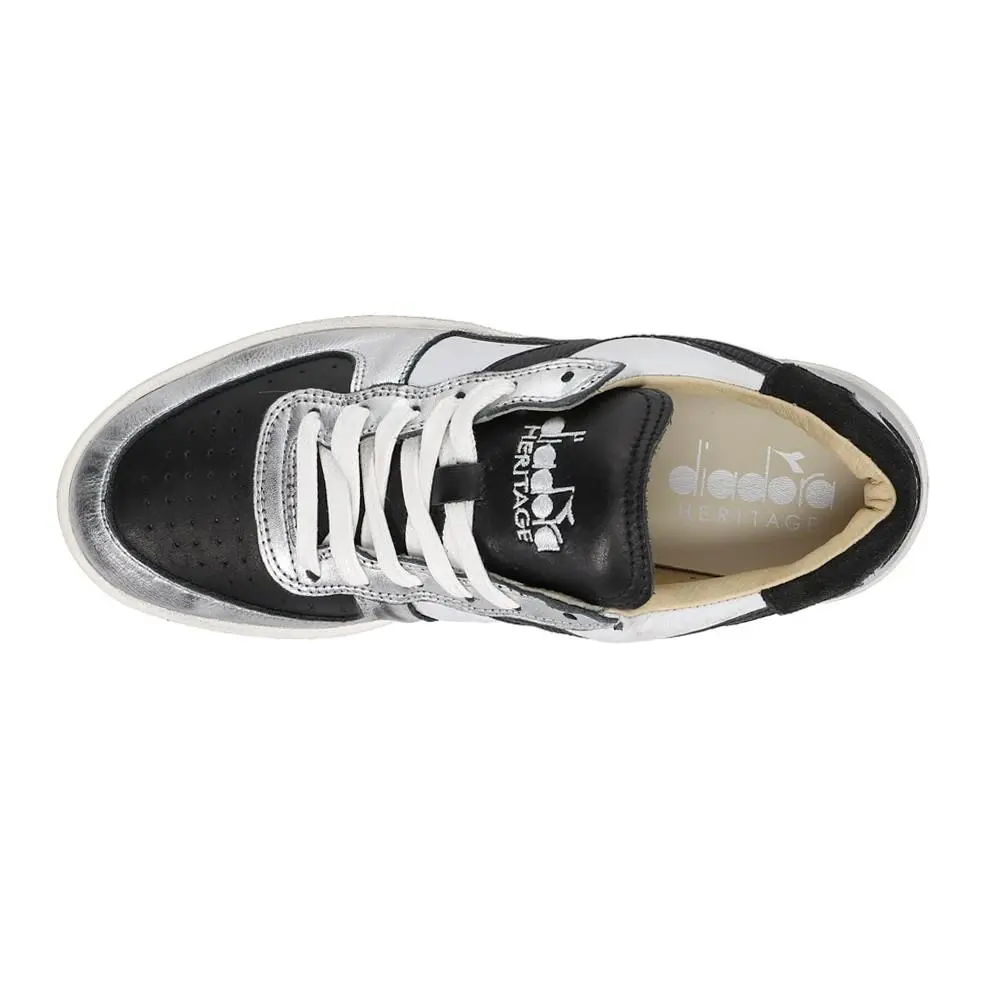 Diadora shoes - diadora Mi Basket Low Metallic Dirty Lace Up - 179034-C0351 - Black, Silver, White 2