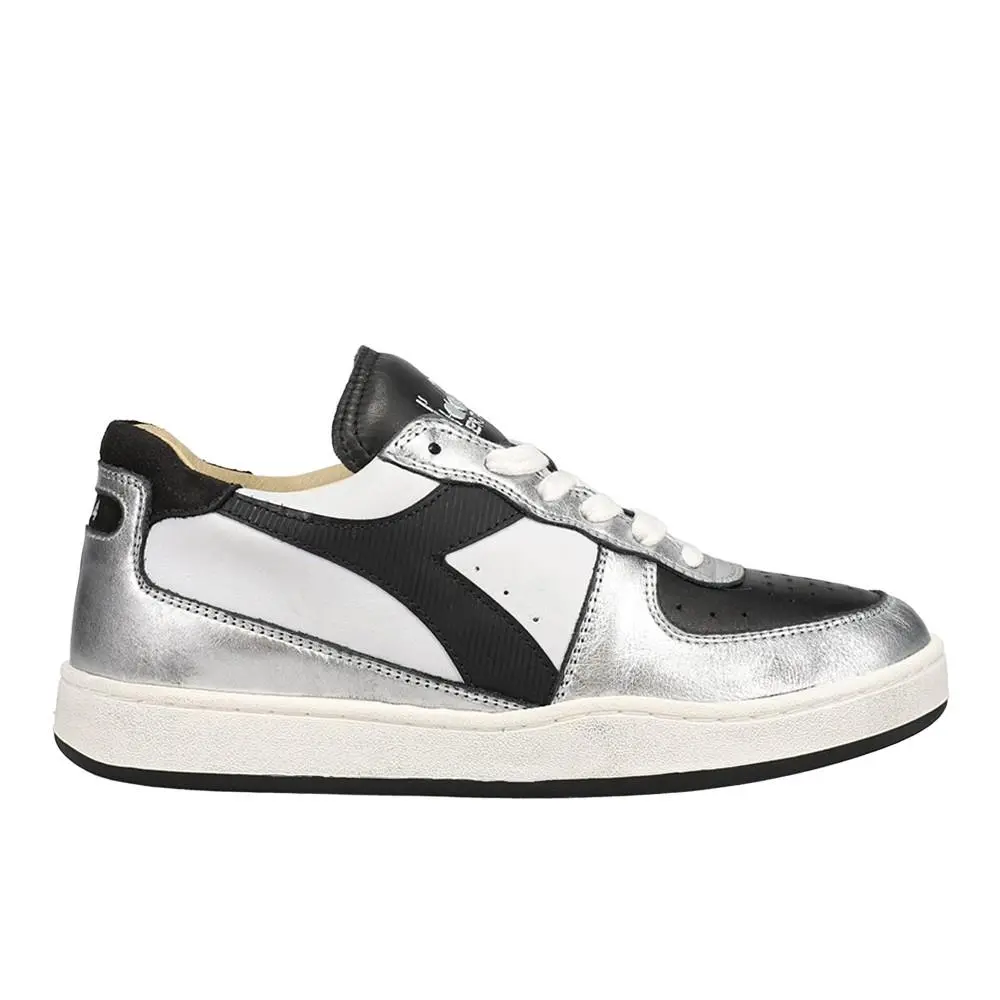Diadora shoes - diadora Mi Basket Low Metallic Dirty Lace Up - 179034-C0351 - Black, Silver, White 4