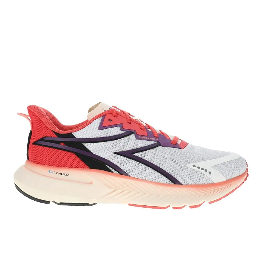 Diadora Mythos Blushield Volo 4 Running Womens Grey Red Sneakers Athletic Shoe - Grey, Red