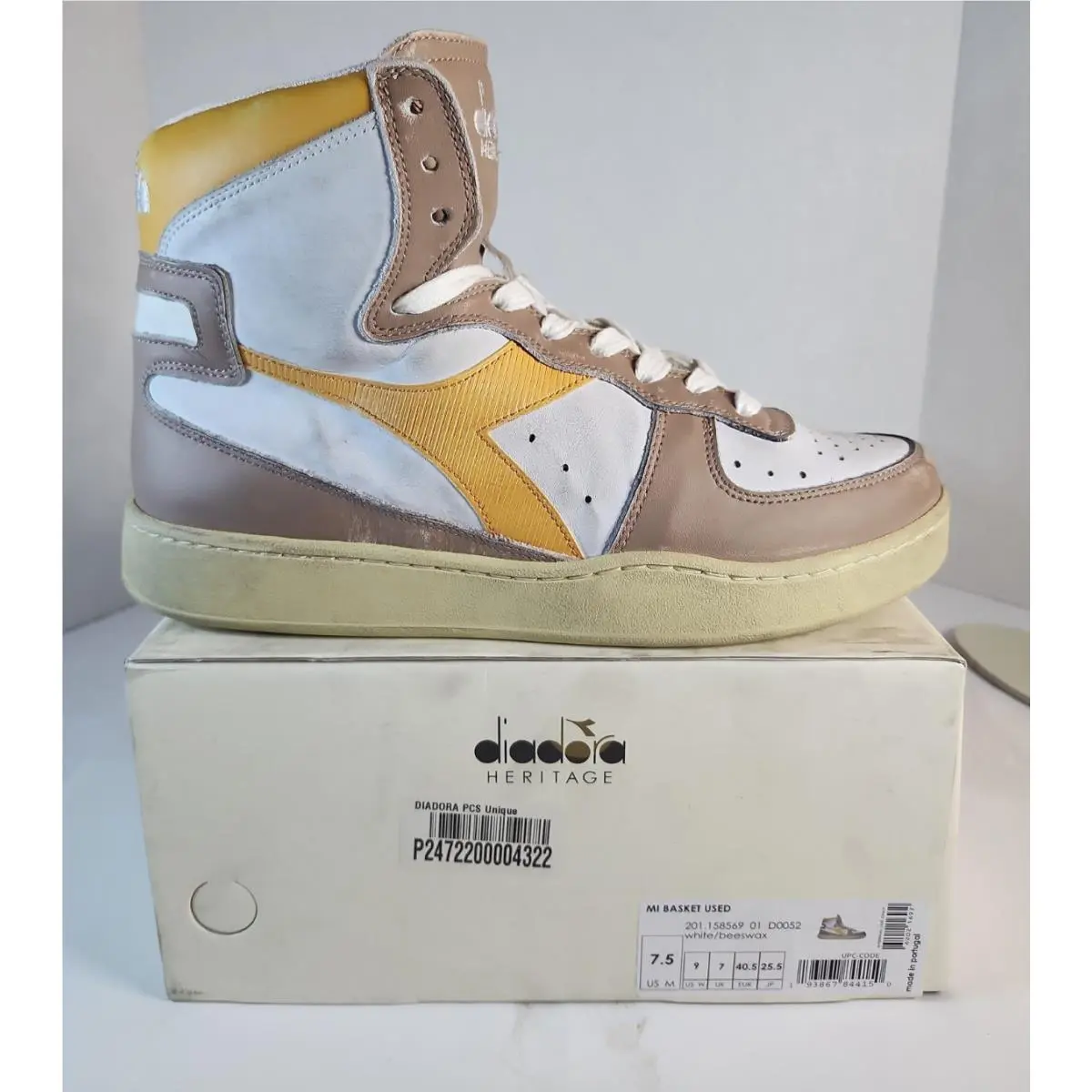 Diadora Mi Basket High `used` Brown Sneakers Casual Shoes Mens 7.5 US
