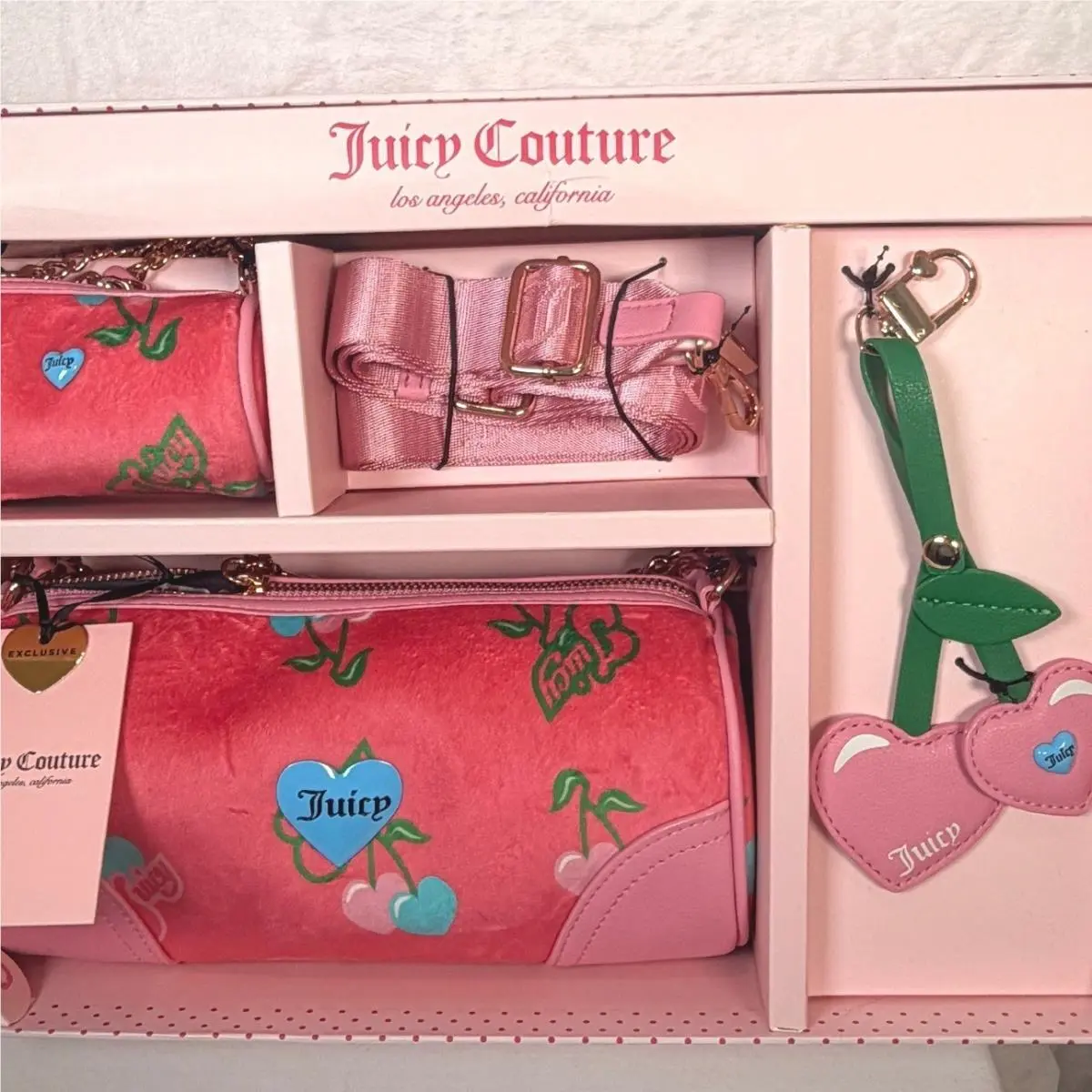 Heritage Cherry Barrel Bag Set Pink Lemonade 4pc Y2K by Juicy Couture