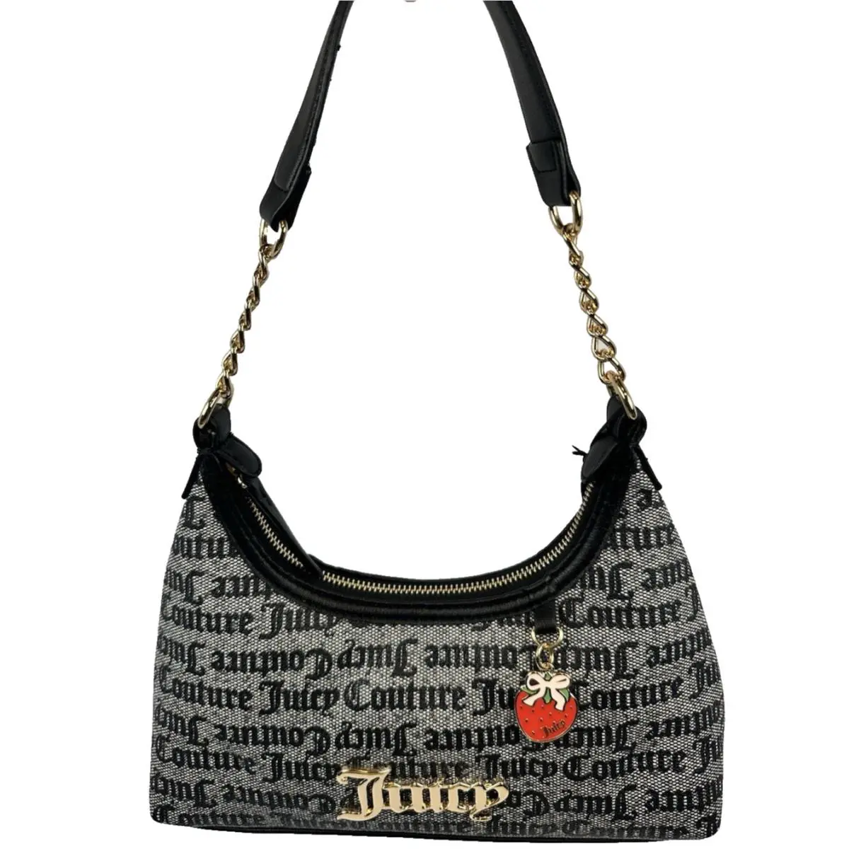 Juicy Couture Berry Sweet Hobo Bag Black Beige Logo Stawberry Charm