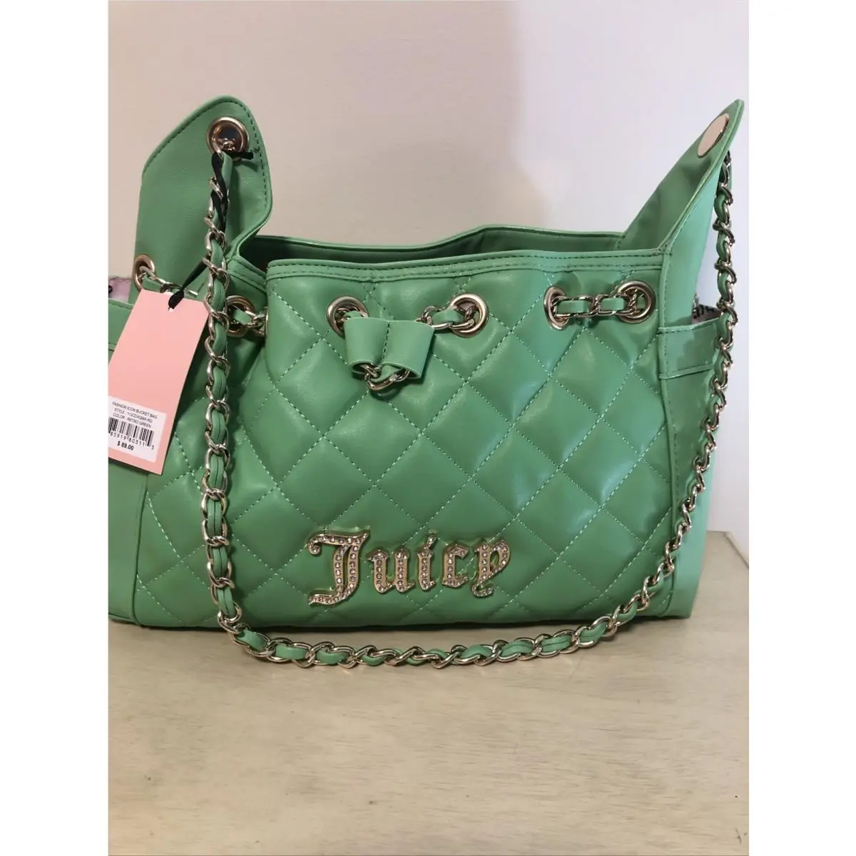 Fashion Icon Bucket Shoulder Bag Green Quilted Gold-tone Cha by Juicy Couture