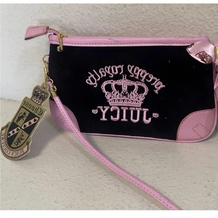 Women`s Brown Velour with Pink Leather Wristlet Clutch by Juicy Couture