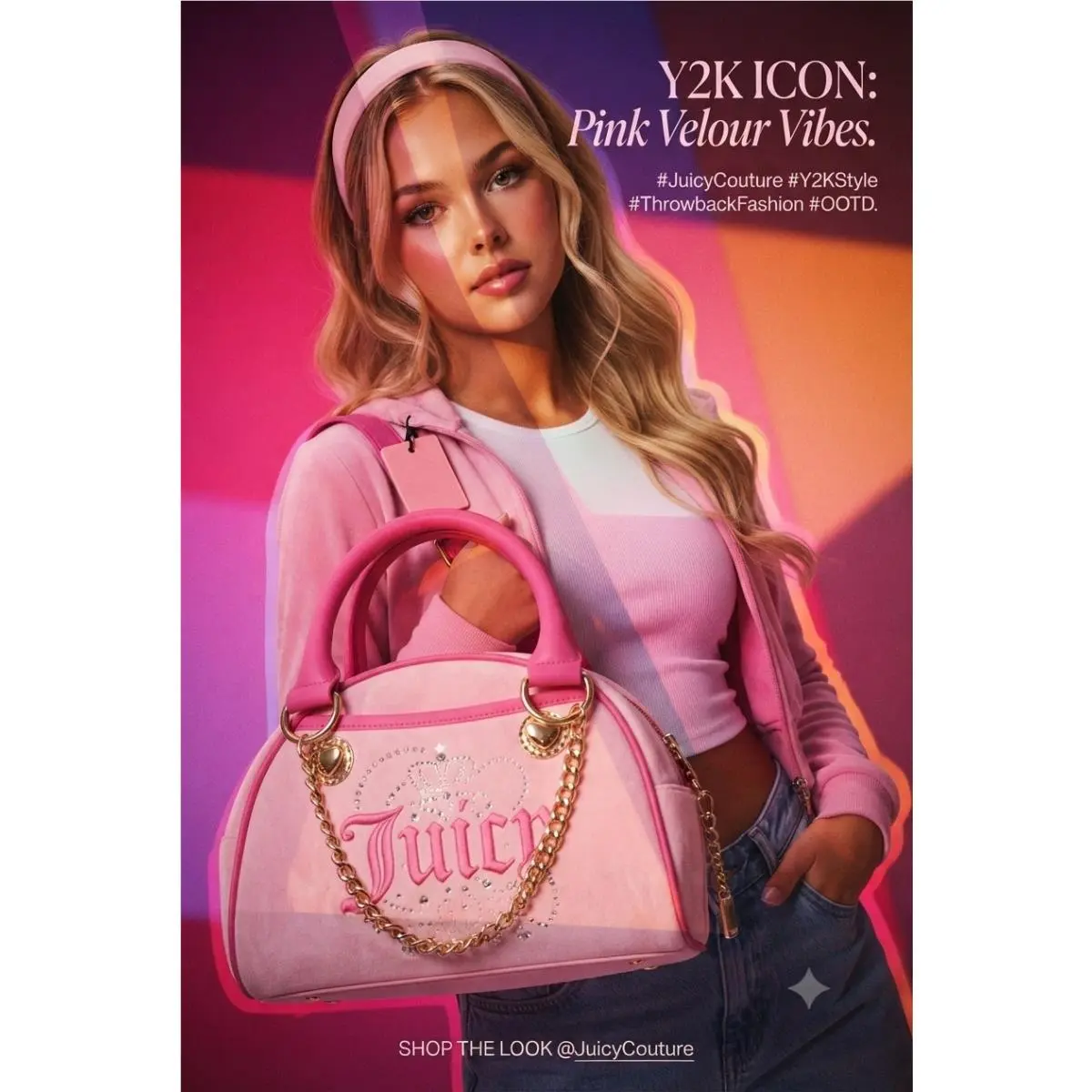 Sparkle Royal Satchel Raspberry Tart Pink Velour Crown Key Charm by Juicy Couture